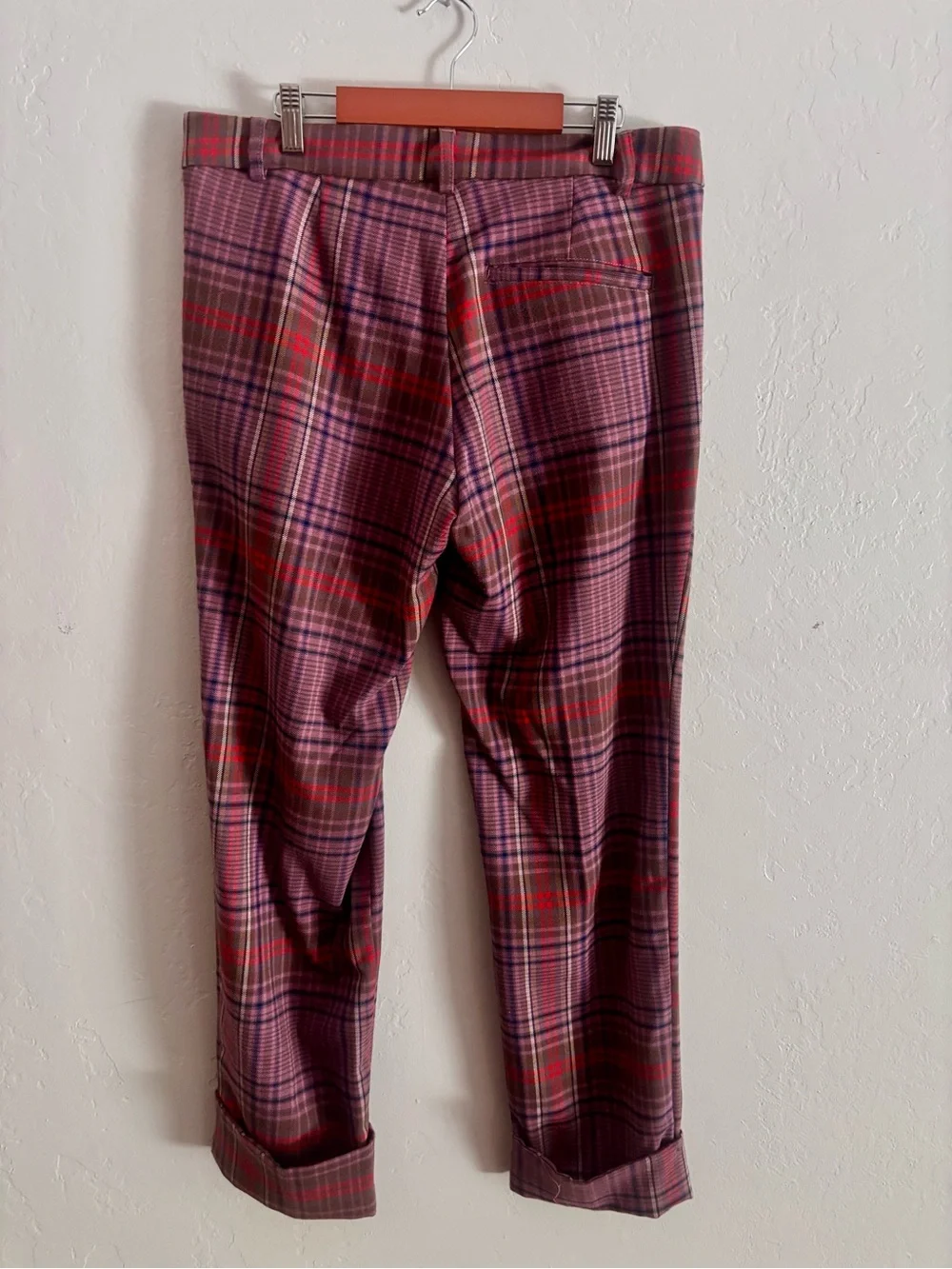 Free People Plaid Ankle Pants - Pink, Red, Purple